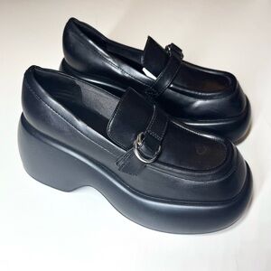 CHARLES & KEITH Women’s Buckled Black Platform Penny Loafers Shoes Size- 38